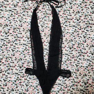 Fredericks of Hollywood blk halter mesh sexy teddy